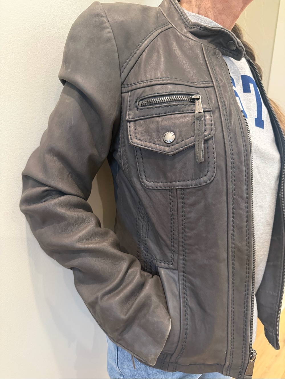 MICHAEL Michael Kors Charcoal Gray Satin-Lined Jacket